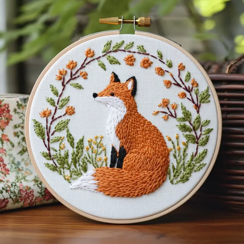 Smiling Fox Looking Back Cute Embroidery Pattern