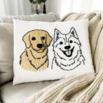 A cute Golden Retriever and Samoyed embroidered throw pillow.