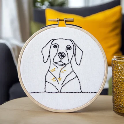 Close-up Abstract Puppy Bust Hand Embroidery Artwork