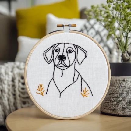 Close-up Bust Puppy Abstract Hand Embroidery Artwork