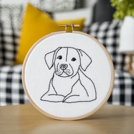Close-up Cozy Lying Dog Hand Embroidery Artwork