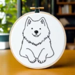 Close-up Hand-Stitched Samoyed Embroidery Artwork