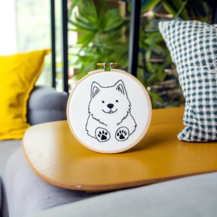Hand-stitched Bear Embroidery Placed on the table