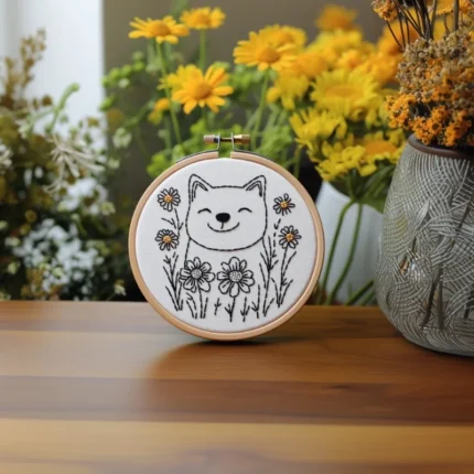 Handcrafted Shiba Inu Daisy Digital Download Embroidery