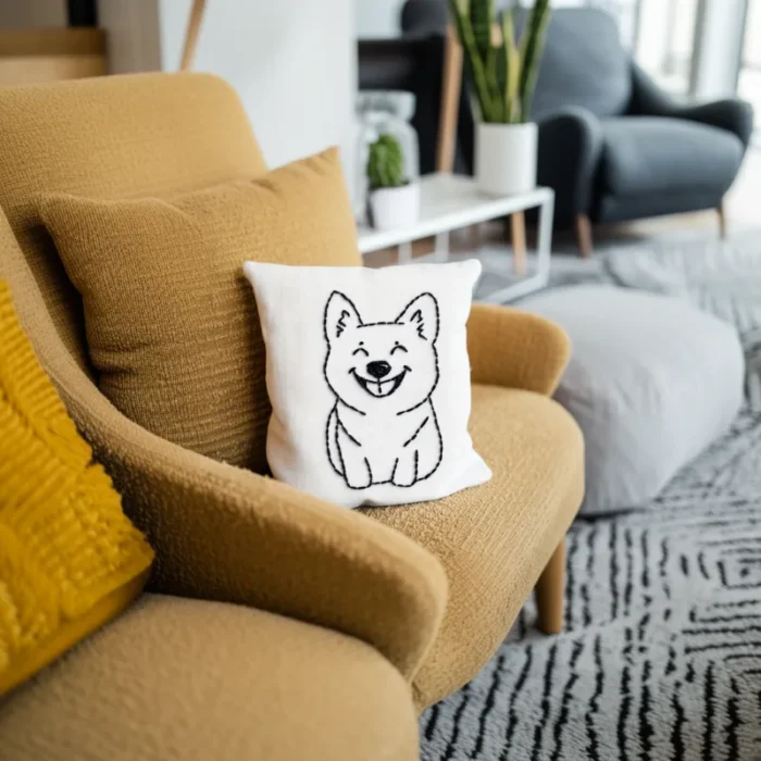 Printable Cute Dog Embroidery Pattern for Pillow DIY