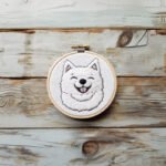 Smiling Samoyed Dog Hand Embroidery in the floor