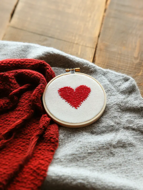 red sweater with a finished red heart embroidery work on the side