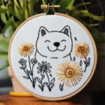 close shot of printable Shiba Inu and Dandelion Digital Embroidery Pattern