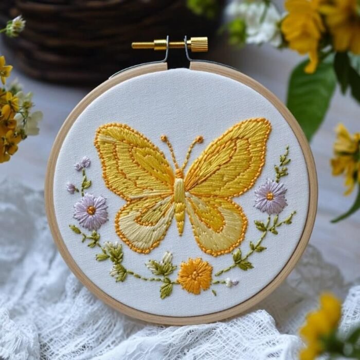 Yellow Butterfly Hand Embroidery Artwork