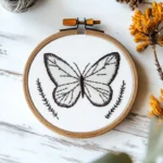 Close-up of an elegant and detailed butterfly embroidery design