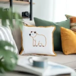Cozy, sunlit living room with a sofa full of colorful throw pillows inviting relaxation