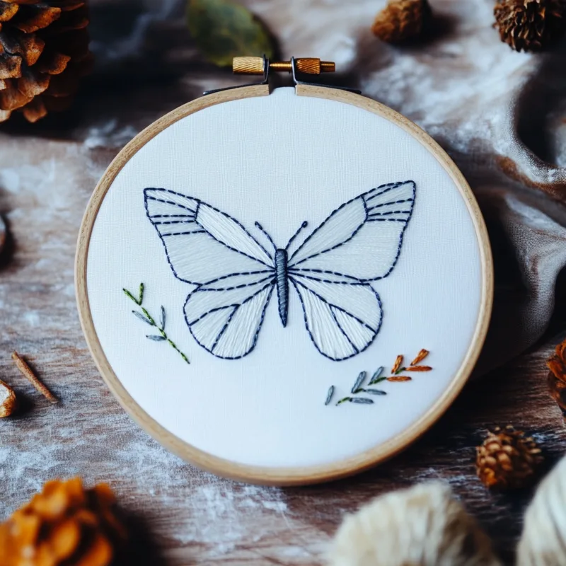 butterfly embroidery artwork with simple geometric lines on table butterfly embroidery artwork with simple geometric lines on table