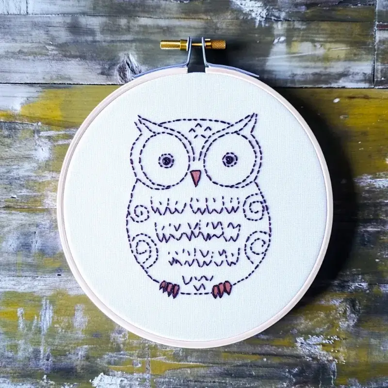 adorable round owl hand embroidery artwork on display adorable round owl hand embroidery artwork on display