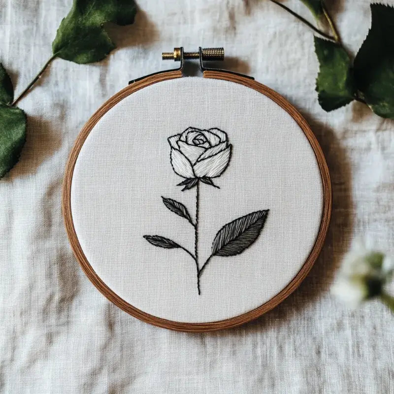 black and white rose hand embroidery with an ink-painting style black and white rose hand embroidery with an ink-painting style