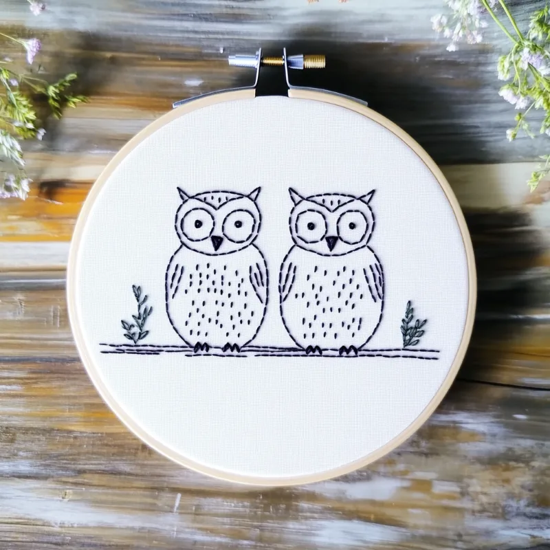 charming owl hand embroidery artwork on display, creating a relaxing atmosphere charming owl hand embroidery artwork on display, creating a relaxing atmosphere