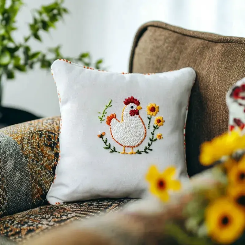 cozy-sofa-with-a-handmade-cushion-embroidered-with-a-chicken-and-daisies cozy-sofa-with-a-handmade-cushion-embroidered-with-a-chicken-and-daisies