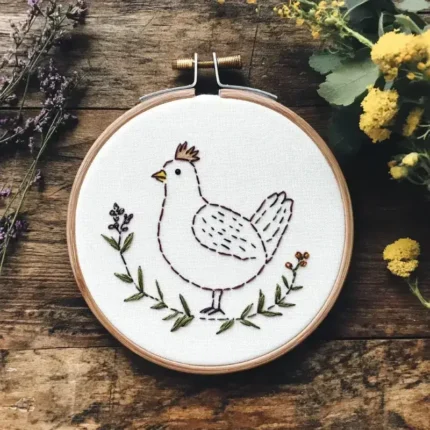 delicate handmade embroidery placed on aged wooden boards