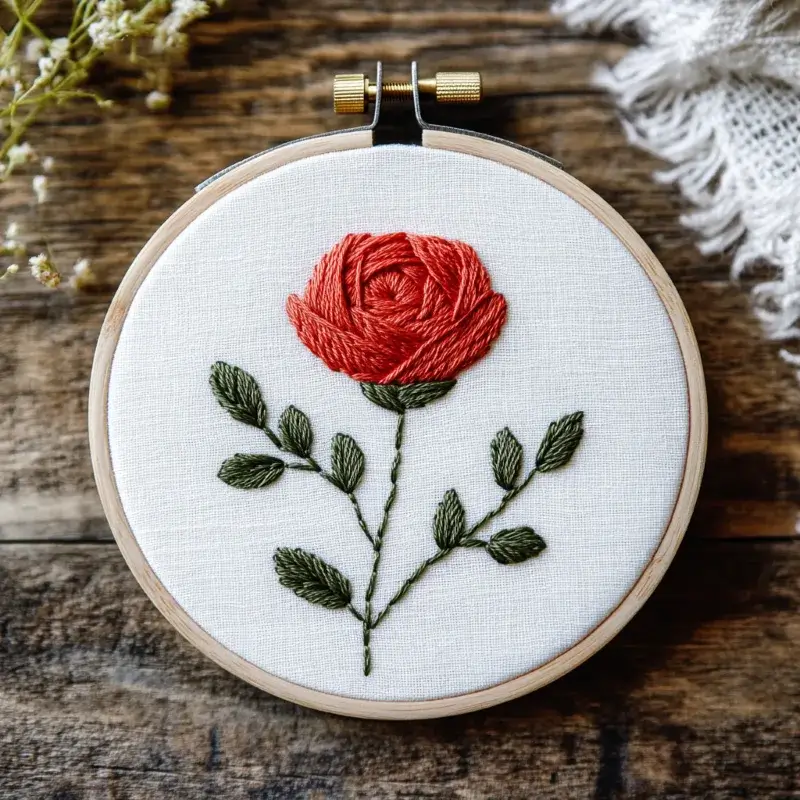 freshly finished red rose hand embroidery symbolizing eternal love freshly finished red rose hand embroidery symbolizing eternal love