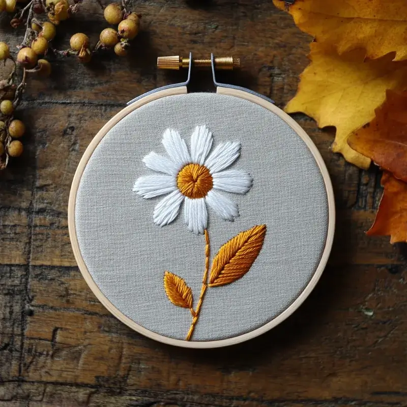 golden daisy hand embroidery displayed on a table for admiration golden daisy hand embroidery displayed on a table for admiration