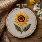 hand-embroidered sunflower artwork centered in the frame