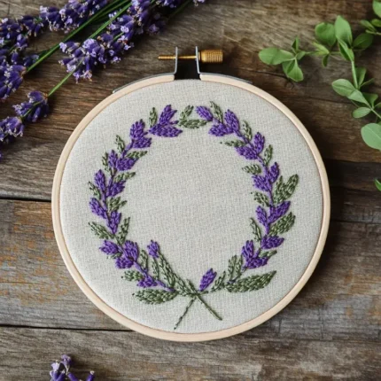 lavender wreath hand embroidery artwork that brings a sense of calm