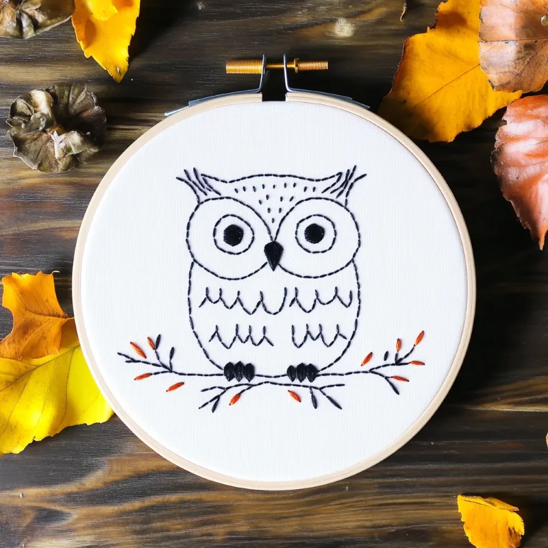 minimalist modern owl hand embroidery perched on a branch minimalist modern owl hand embroidery perched on a branch