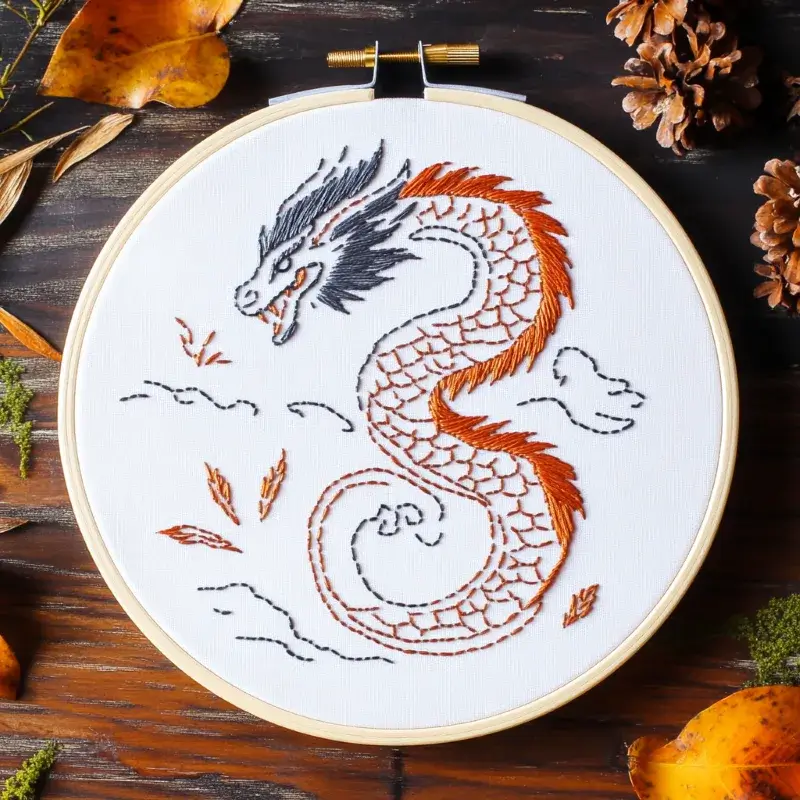 oriental dragon hand embroidery artwork displayed on a table oriental dragon hand embroidery artwork displayed on a table