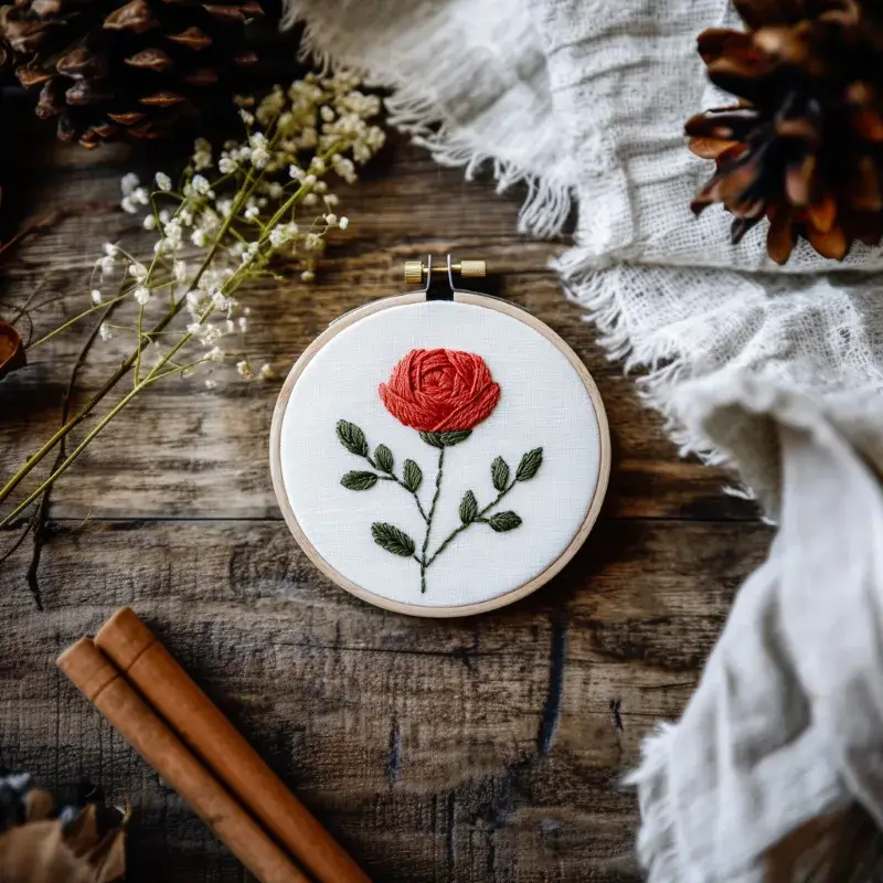 rose embroidery centerpiece with small flowers and white fabric decoration Timeless Love Solitary Rose Digital Embroidery Pattern - Image 2