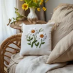 sofa with two soft, inviting pillows creating a cozy and relaxing atmosphere