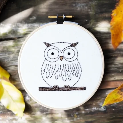 sunlight shining on a cute owl hand embroidery artwork