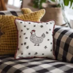 two cushions on a black-and-white striped sofa