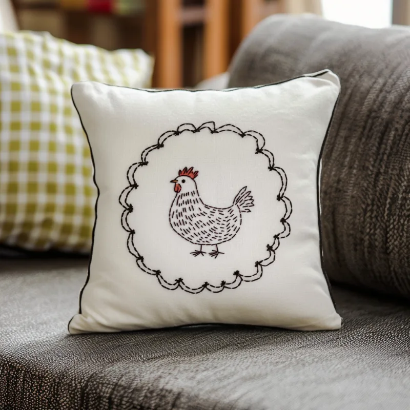 two cushions on a dark gray sofa, one with a patterned design and the other in yellow plaid two cushions on a dark gray sofa, one with a patterned design and the other in yellow plaid