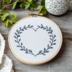 minimalist heart-shaped embroidery made with black thread, simple and beginner-friendly