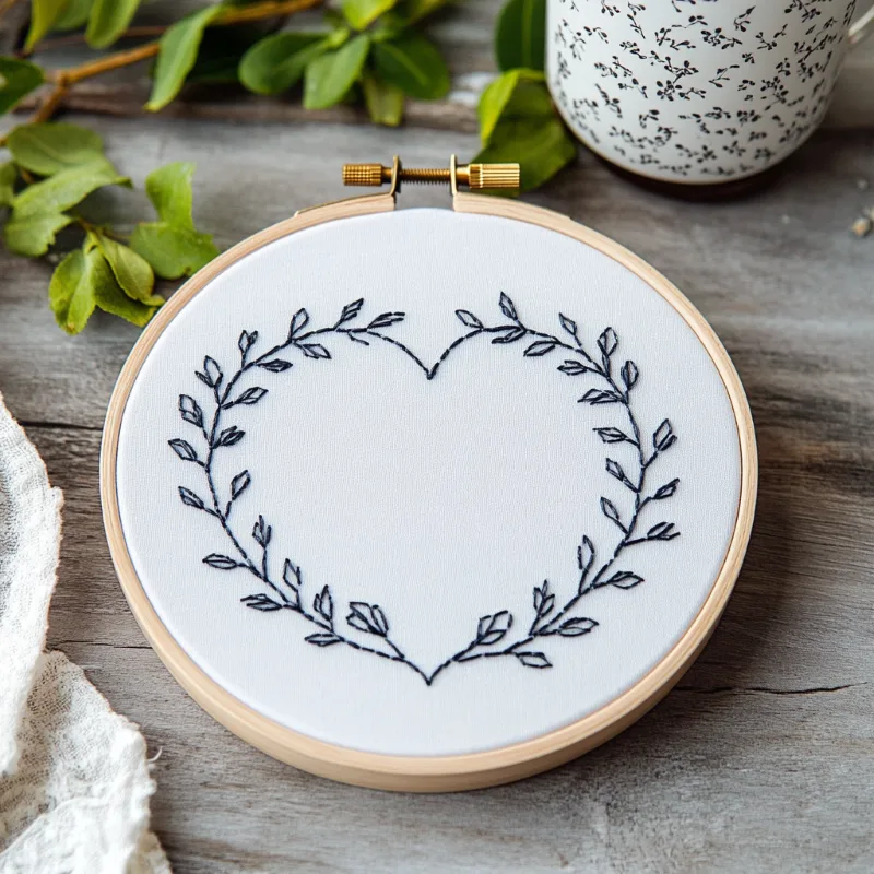 minimalist heart-shaped embroidery made with black thread, simple and beginner-friendly minimalist heart-shaped embroidery made with black thread, simple and beginner-friendly