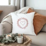 sofa with a white cushion, a brown cushion, and a white throw blanket