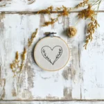 embroidery hoop placed on the floor, accented with golden dried grasses