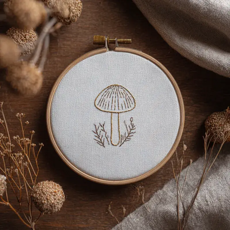 minimalist single mushroom hand embroidery in a wooden hoop minimalist single mushroom hand embroidery in a wooden hoop